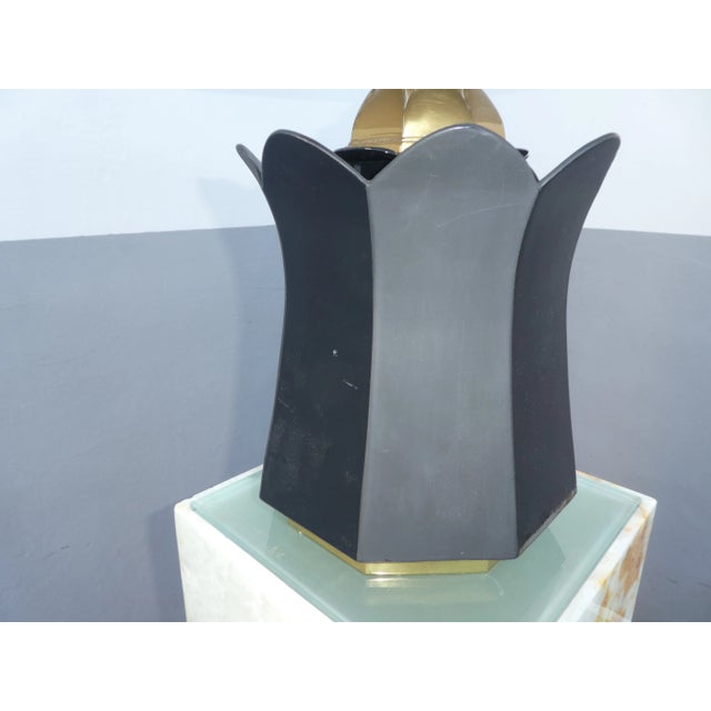 70's Brass and Black Ceramic Decorator Accent Lamp For Sale In Miami - Image 6 of 13