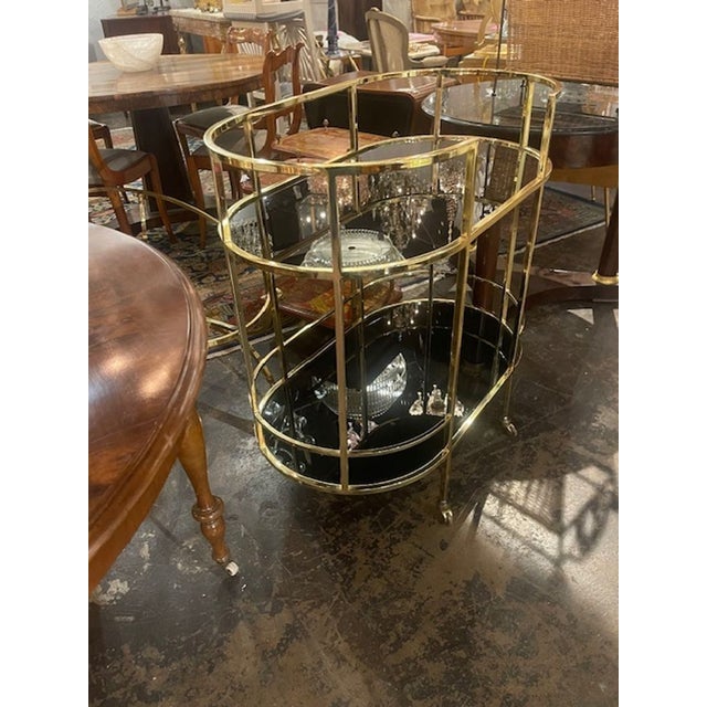 Metal MCM German Brass and Glass Bar Cart For Sale - Image 7 of 9