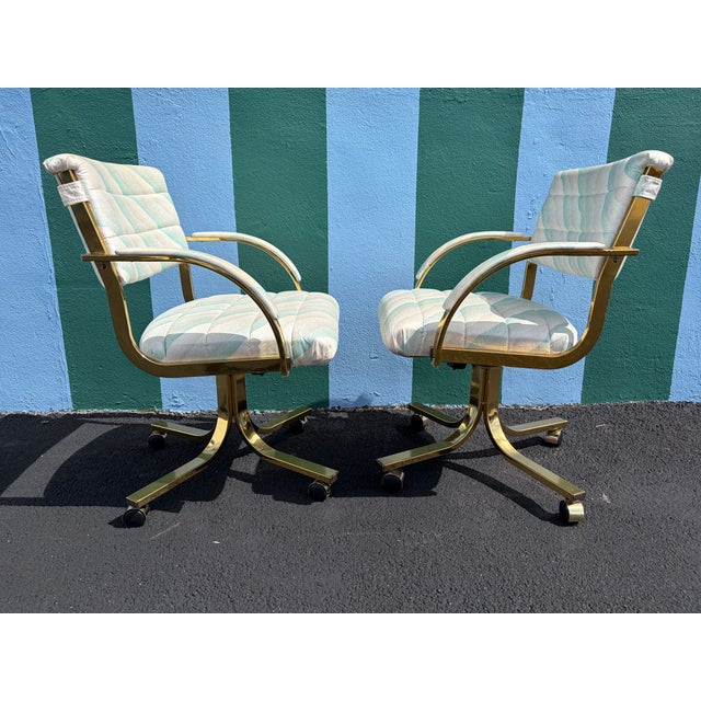 Metal A Pair of Early 1990s Post Modern Brass Rolling Dining Chairs by Cal-Style Furniture. For Sale - Image 7 of 18