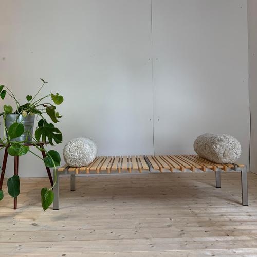 Metal Wood and Metal Bench with Cushions, 1970 For Sale - Image 7 of 7
