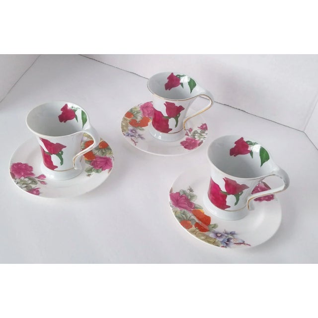 Antique White 1960s Casati Art Nouveau Demitasse Coffee Cups with Floral Motif- 6 Pieces For Sale - Image 8 of 12