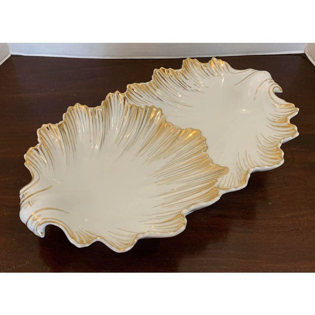 Antique Porcelain Shell Serving Dish 19th C. Gold Gilt For Sale - Image 12 of 12