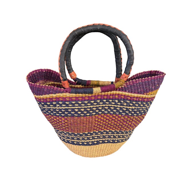 African Large African Ghanian Bolga Basket 20" H by 19" W For Sale - Image 3 of 5