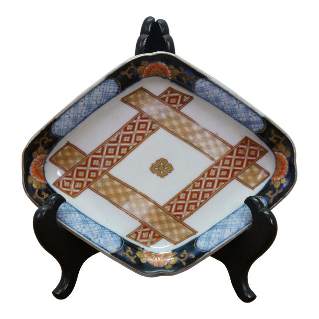 Antique Japanese Imari Lozenge Porcelain Dish Takaramono Treasure Motif Arita For Sale
