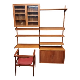 Danish Teak Wall Shelving System with Lighting by Kai Kristiansen for FM Møbler, 1960s For Sale