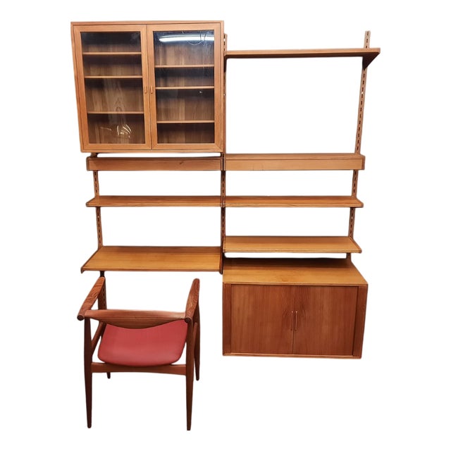 Danish Teak Wall Shelving System with Lighting by Kai Kristiansen for FM Møbler, 1960s For Sale