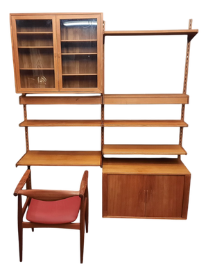 Danish Teak Wall Shelving System with Lighting by Kai Kristiansen for FM Møbler, 1960s