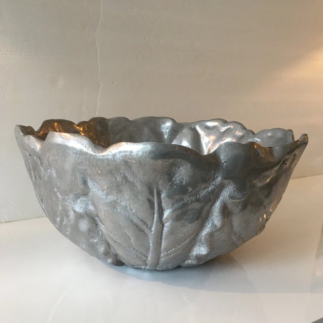 Silver Textured Metal Leaf Bowl For Sale - Image 10 of 10