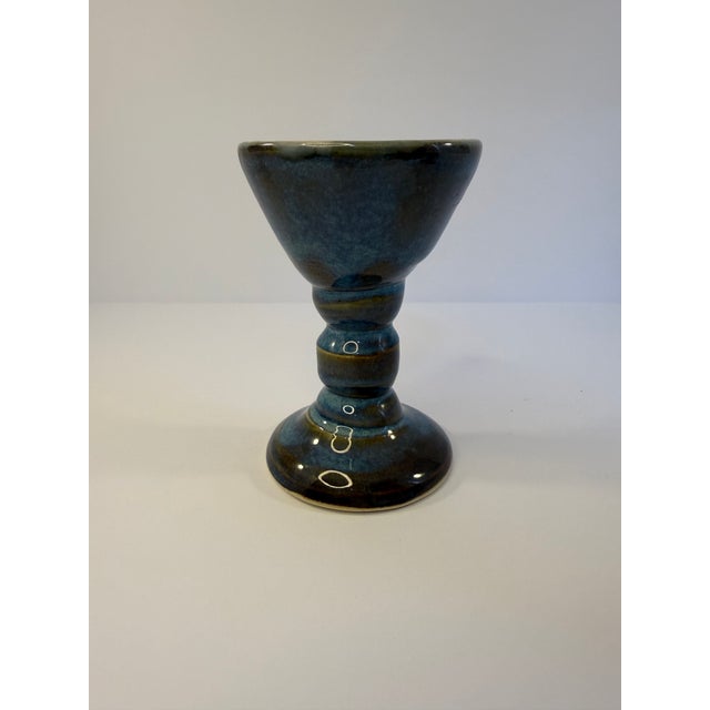 Ink Blue Set of 2 Studio Pottery Goblets For Sale - Image 8 of 13