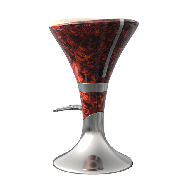 Coffee "Il Destino" Bar Stool With Burl Walnut, Stainless Steel, Hand Crafted For Sale - Image 8 of 12