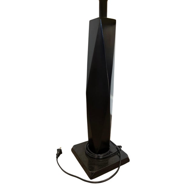 Contemporary Organic Modern Palecek Black Faceted Wood Table Lamps With Coconut Shell Drum Shades - Pair For Sale - Image 3 of 4