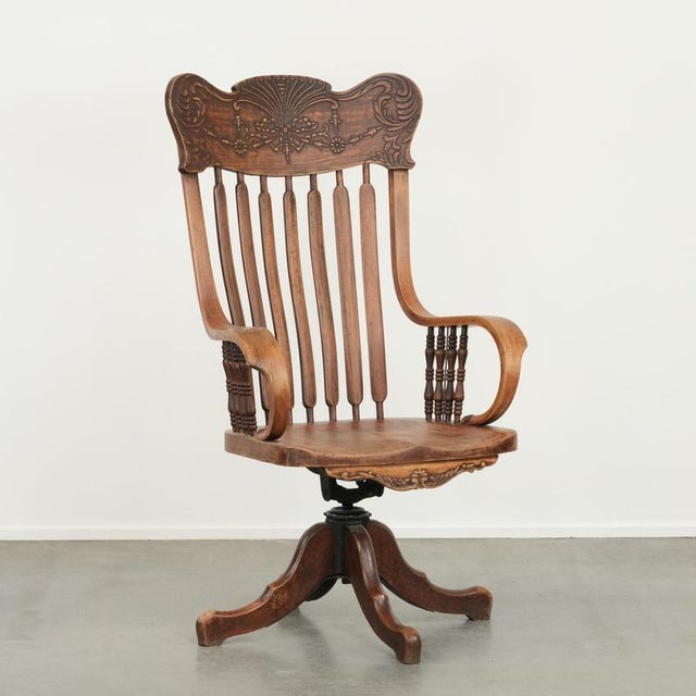Early 20th Century Desk Chair with Wood Carving For Sale - Image 15 of 15
