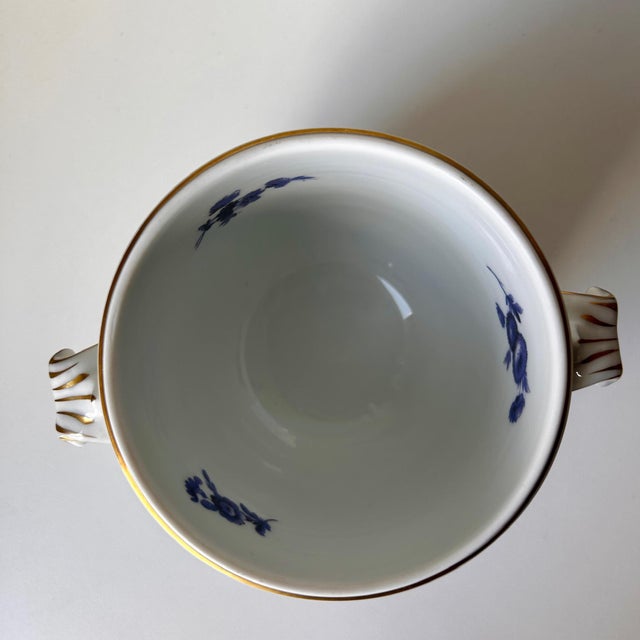 Metal Richard Ginori Cachepot With Blue and White Floral Design For Sale - Image 7 of 7
