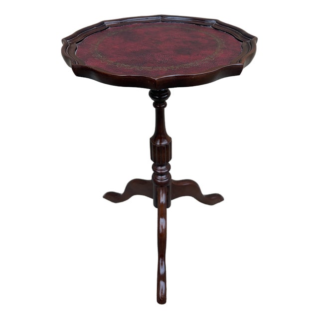 Vintage Georgian Embossed Red Leather Top Mahogany Side Table For Sale