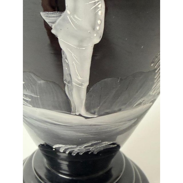 Early 20th Century Antique Bohemian Deep Ruby Glass Vase with Romantic White Enamel Painting, 1900 For Sale - Image 5 of 18
