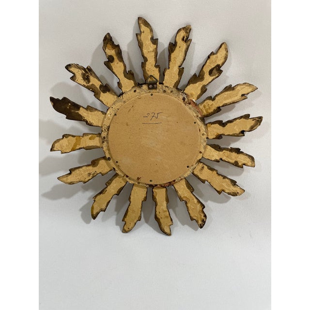 1940s French Petite 9.5" Giltwood Sunburst Convex Wall Mirror For Sale - Image 10 of 15