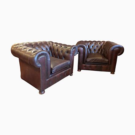 Vintage Chesterfield Armchairs in Brown Leather, Set of 2 For Sale - Image 11 of 11