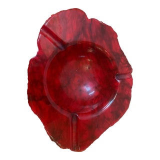 Mid 20th Century Brutalist Red Alabaster Carved Stone Ashtray For Sale