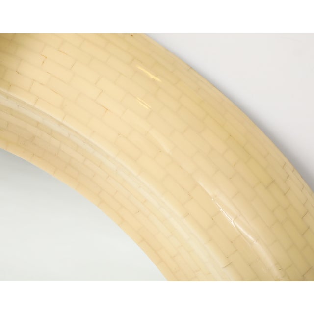 Karl Springer Style Tesselated Bone and Bronze Round Wall Mirror For Sale - Image 11 of 12