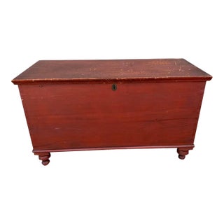Antique Red Painted Dovetailed Blanket Chest, Lancaster County Pa, Circa 1830-1840 For Sale