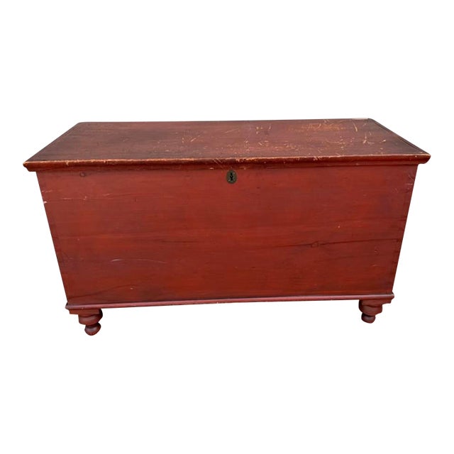 Antique Red Painted Dovetailed Blanket Chest, Lancaster County Pa, Circa 1830-1840 For Sale