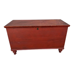 Antique Red Painted Dovetailed Blanket Chest, Lancaster County Pa, Circa 1830-1840