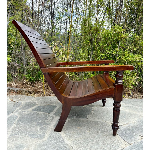 Mid 20th Century British Colonial Hardwood Slat Planters Chair For Sale - Image 5 of 12