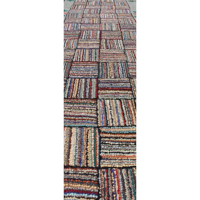 Cream Antique American Hooked Runner With Colorful Patchwork Design 2'4" X 11'2" For Sale - Image 8 of 10