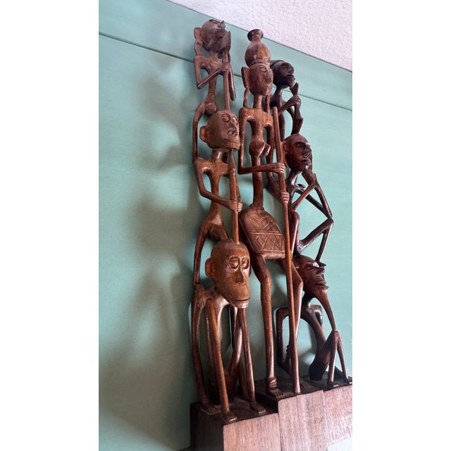 1960s African Ebony Stick Totem Figures, Malawi Tribal Wooden Sculptures 3 Pc For Sale - Image 4 of 15