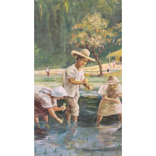 Fernand Amorsolo Student Painting University of the Philippines Under Occupation 1940s Planting Rice With Mayon Volcano For Sale - Image 9 of 10