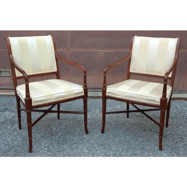 Hickory Chair Furniture Company Late 20th Century Pair of Hickory Chair Co Regency Style Mahogany and Upholstered Armchairs For Sale - Image 4 of 11
