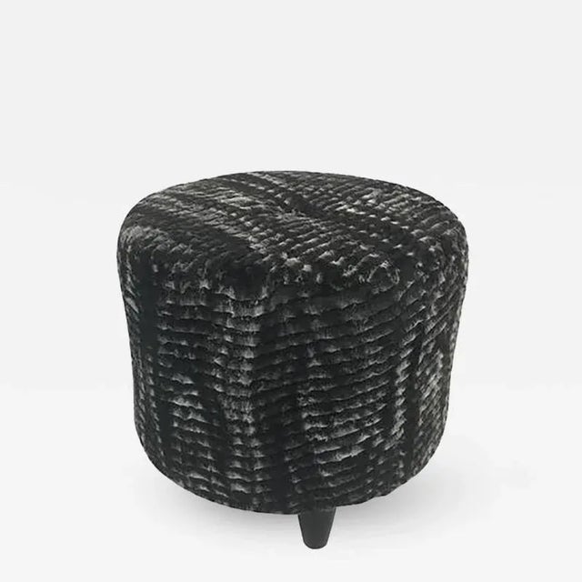 Textile Stool in the Style of Jean Royére in a Faux Chinchilla Print Fur For Sale - Image 7 of 7