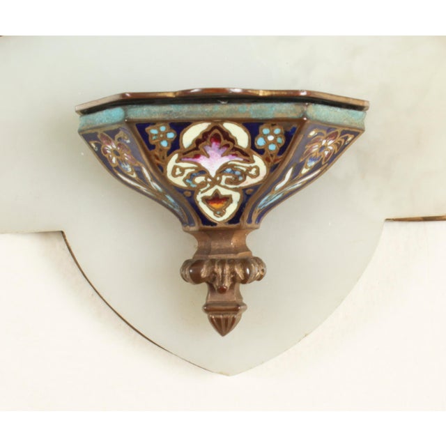Gemstone 19th Century French Onyx and Cloisonne Ename Holy Water Font Stoop For Sale - Image 7 of 11