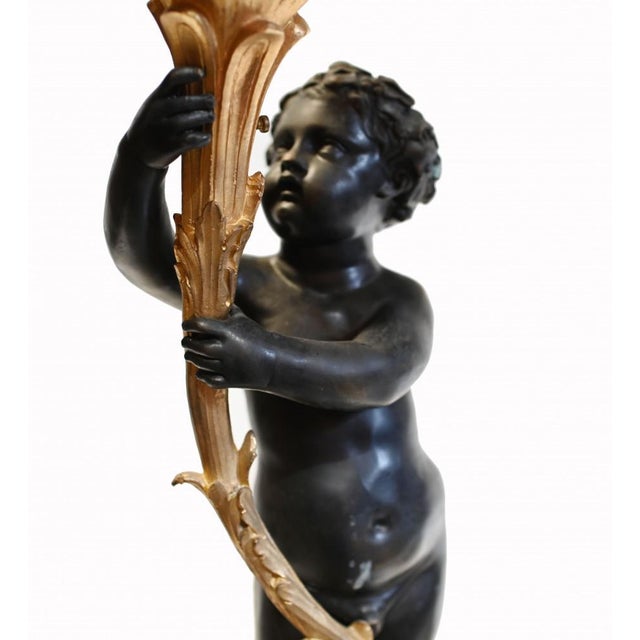 Large French Cherub Manner Clodion Bronze Candleholders, Set of 2 For Sale - Image 9 of 14