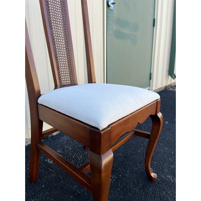 Early 1900's Walnut Cane Back Dining Chairs- Set of 6- Newly Reupholstered For Sale - Image 4 of 12