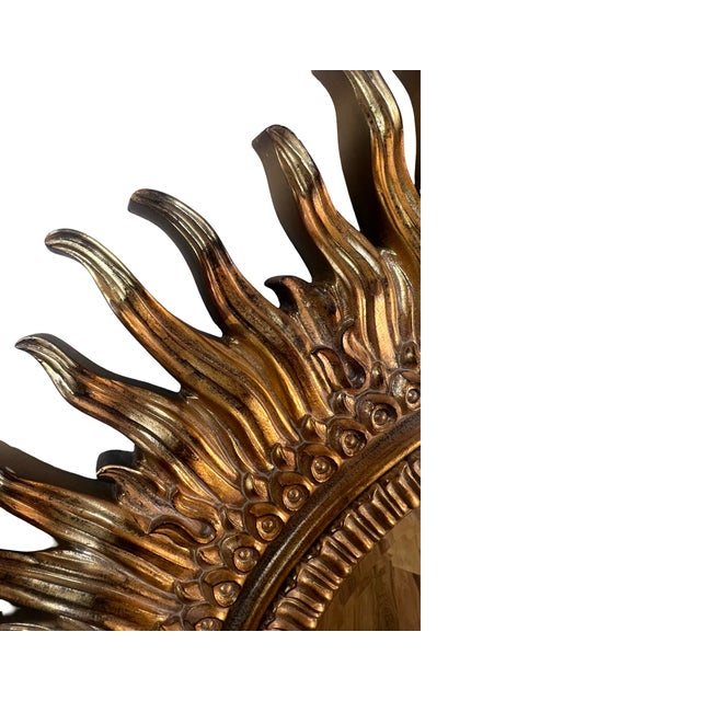 We have for your consideration a very large vintage mid century modern 1970s Hollywood regency sunburst wall mirror...