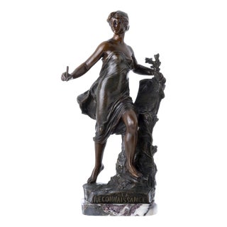 Eugène Marioton, La Reconnaissance, 1920s, Bronze on Marble Base For Sale
