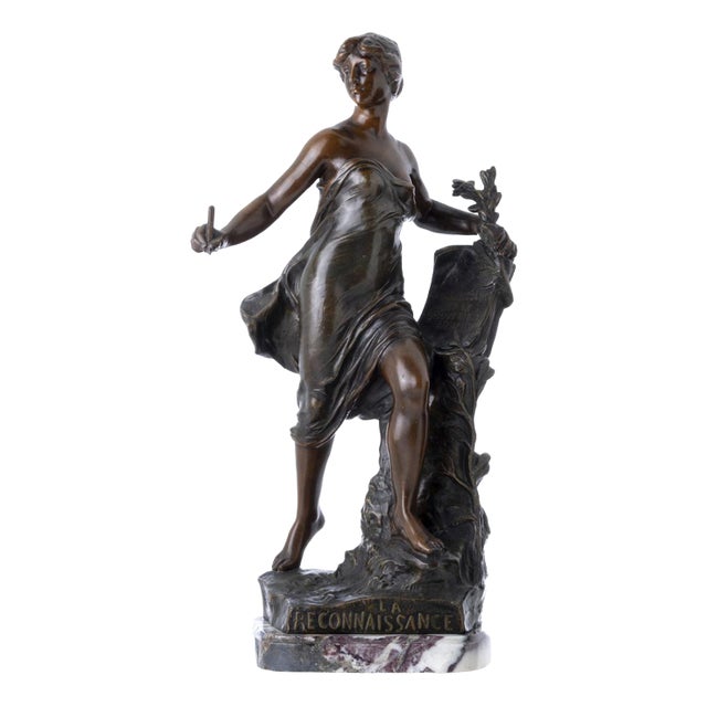 Eugène Marioton, La Reconnaissance, 1920s, Bronze on Marble Base For Sale