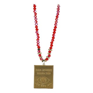 I Am Always Protected Gold Pendant Red Beaded Necklace For Sale