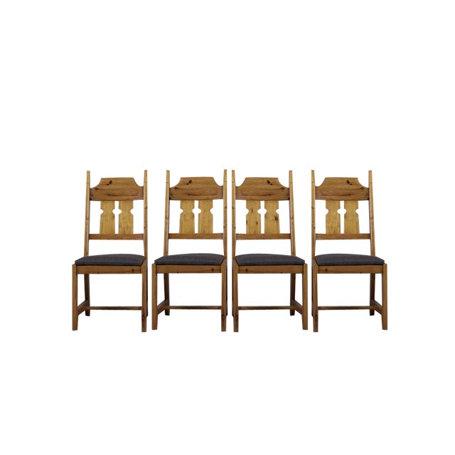Swedish Pine Chairs by Gilbert Marklund for Furusnickarn Ab, 1970s, Set of 4 For Sale