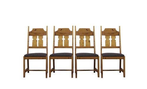 Swedish Pine Chairs by Gilbert Marklund for Furusnickarn Ab, 1970s, Set of 4