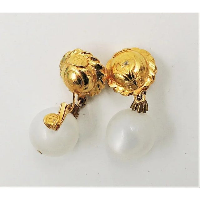 Modern 1973 Vintage Mimi Di N Faux-Moonstone Drop Clip Earrings- 2 Pieces For Sale - Image 3 of 7
