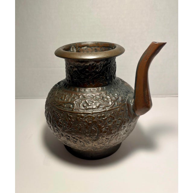 Asian Antique 19th Century Antique Hindu Copper Kindi Holy Water Pot Hand Engraved Ritual Vessel For Sale - Image 3 of 9