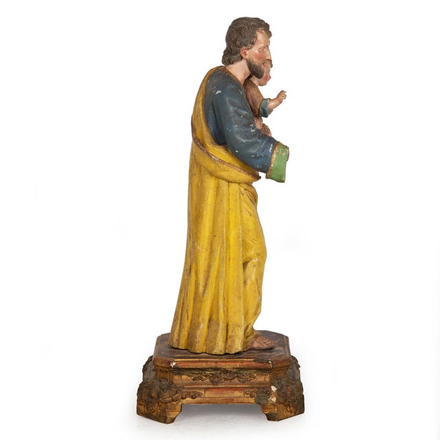 18th Century 17th/18th Century Spanish Polychromed Statue of Saint Joseph With Infant Christ For Sale - Image 5 of 18