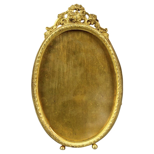 French Louis XVI Bronze Oval Desktop Picture Frame, 1900s For Sale