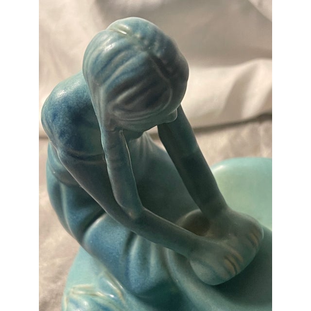 Van Briggle Pottery Vintage Ming Blue Native American Indian Girl Grinding Corn Maize For Sale - Image 11 of 12