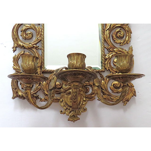 Victorian 19th C. Gilt Metal Wall Sconce W/ Beveled Mirror Antique Victorian For Sale - Image 3 of 8