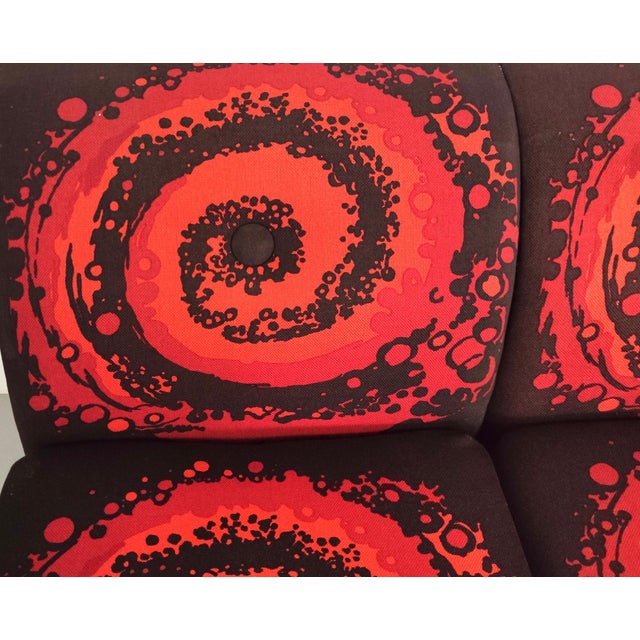 Italian Brown Lounge Chairs with Orange Red Spiral Motifs, 1970s, Set of 4 For Sale - Image 14 of 15