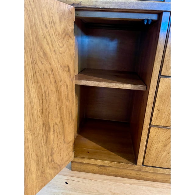 Wood 1970s Drexel Heritage Campaign Style Mid Century Modern China Cabinet For Sale - Image 7 of 12