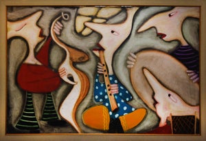 The Gathering Art Deco Oil on Board Painting by Kambiz